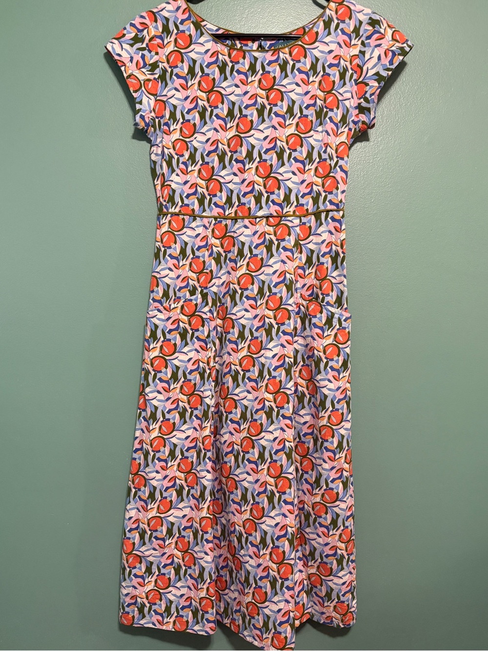 Kali Yog organic cotton peach print cap sleeve midi dress